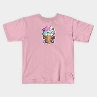 Ice cream Skull Sticker Kids T-Shirt